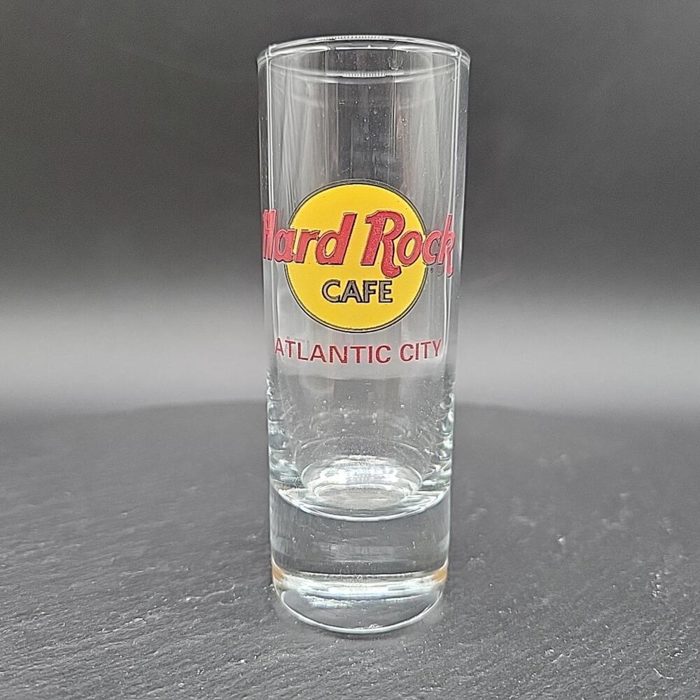 Atlantic City - Hard Rock Cafe Shot Glass 4" Tall - New Jersey, Red Letters
